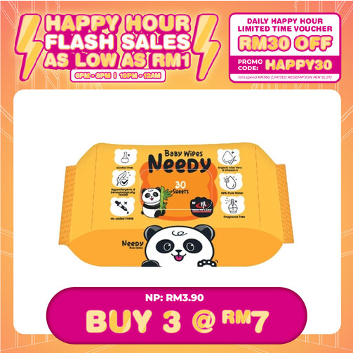 (HAPPY HOUR) NEEDY BABY WIPES FRAGRANCE FREE 30'S